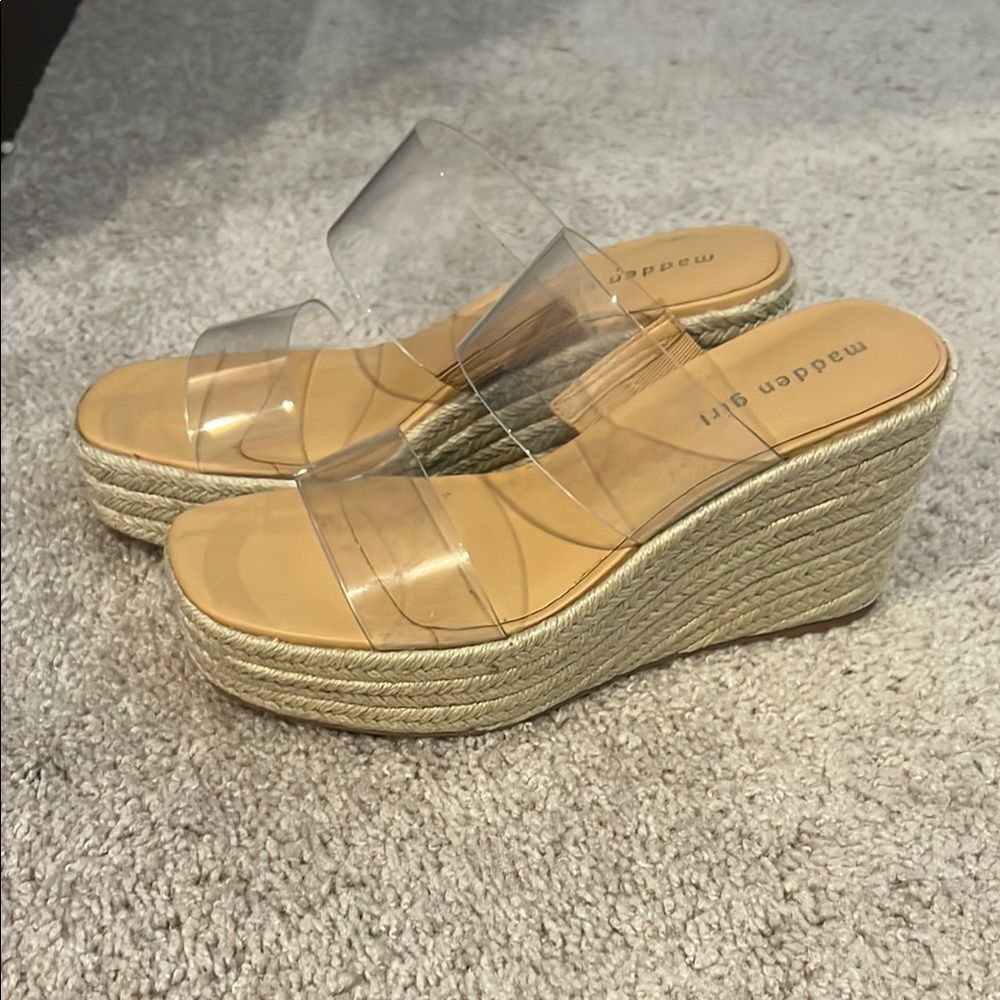 Madden Girl Clear Strap Tan Wedges